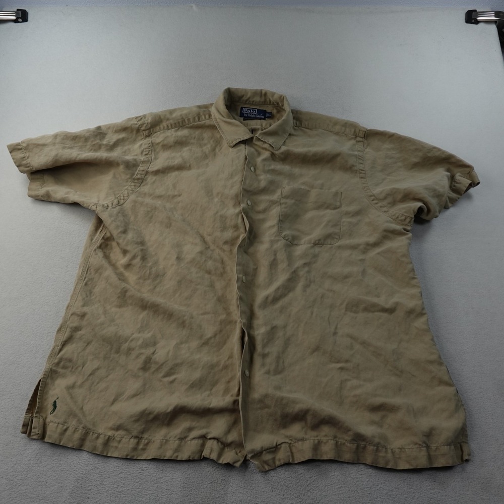 Polo Ralph Lauren Caldwell Shirt Mens XL Beige Silk Linen Camp Collar Button Up